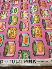 Tula Pink Cat Snacks Canned Food Electro Berry 1 yd Cotton Tabby Road Deja Vu