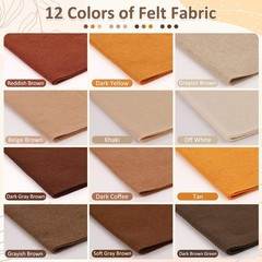 12 Rolls 8″x35″(20.5x90cm) 1.4mm Thick Soft Felt Fabric Sheet 12 Assorted Brown