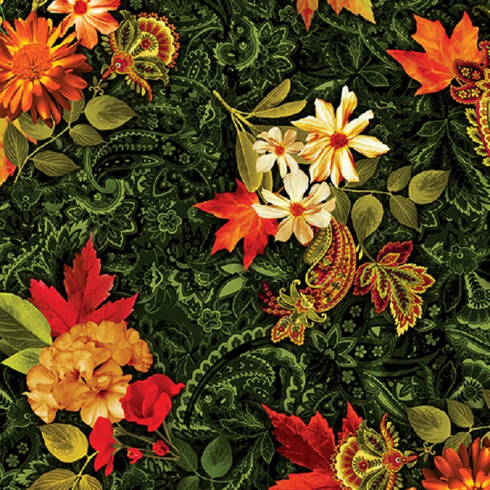 BENARTEX – Harvest Beauty By Kanvas Studio – Autumn Bouquets – Green ,1/4 yard