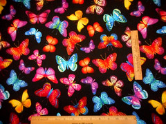 Butterfly Fabric By 1/2 Yard Purple Blue Yellow Butterflies Black Premium Cotton
