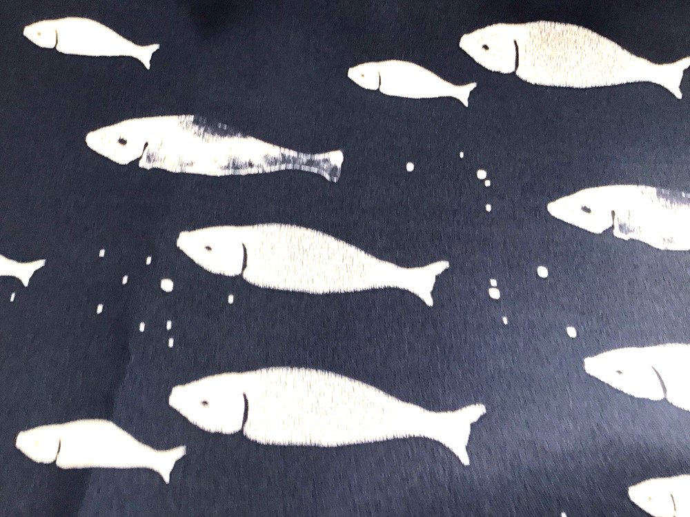 Navy Fish Outdoor Fabric Upholstery Pillow Deck Chair Cushion 2.5 Yard Lot