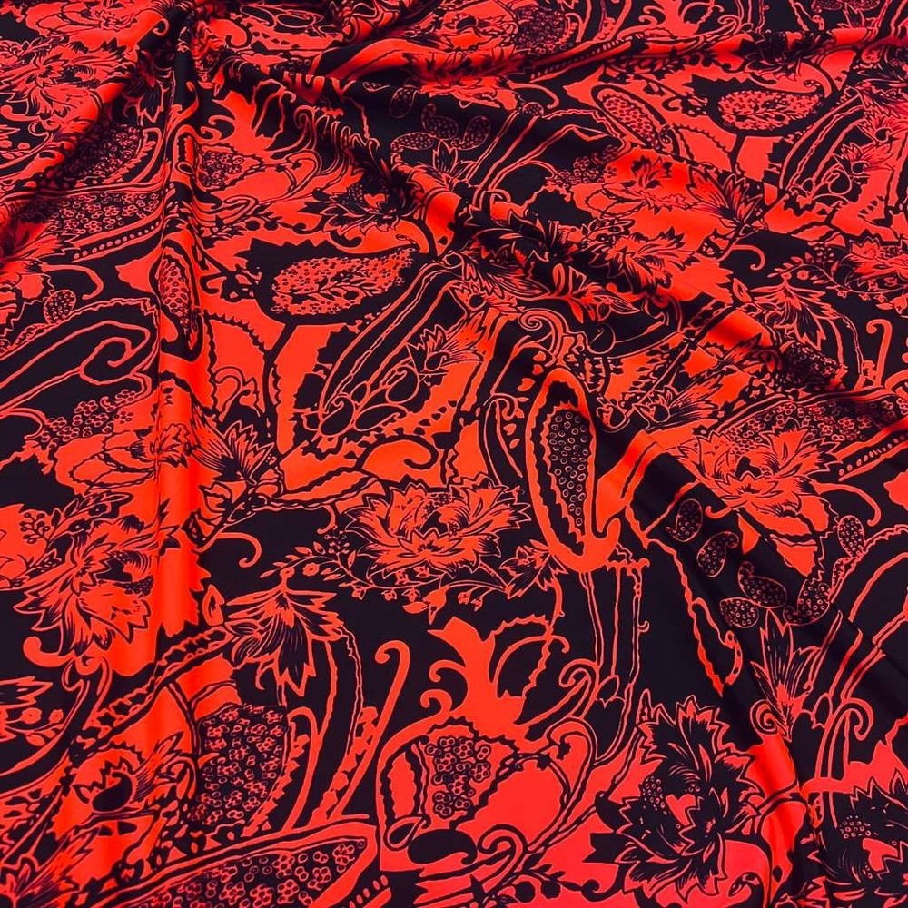 Red and Black Paisley Print Stretch Fabric 60″wide Swimsuit Spandex By Yard