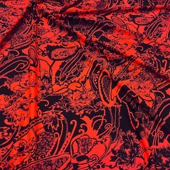 Red and Black Paisley Print Stretch Fabric 60″wide Swimsuit Spandex By Yard