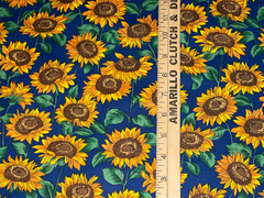 By 1/2 Yd Sunflowers Golden Yellow Blue Cotton Quilt Fabric Vintage by TexStyles