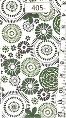 Green, Beige, black medallions on white; (#405) cotton quilt fabric 1 yard