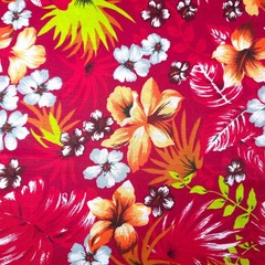 Red Tropical Hawaiian Print Poly Cotton Fabric Aloha Shirt Dress 58″ By The Yard