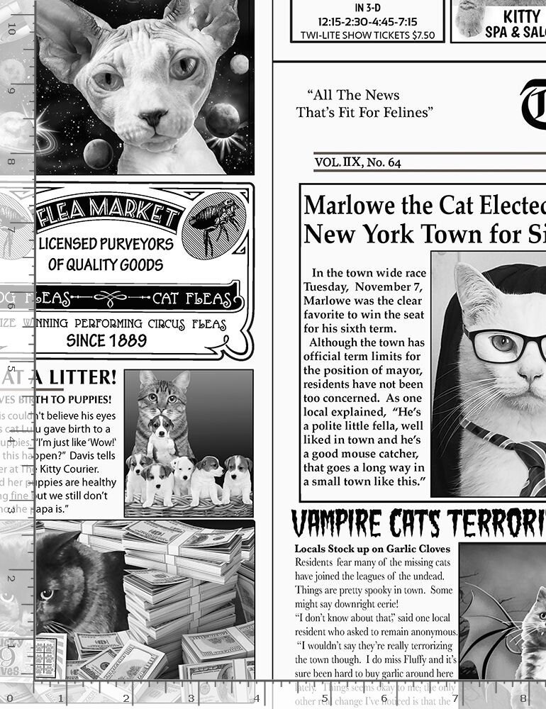 Cat Newspaper Animal Cats Pet Fabric By the Yard Cotton Timeless Treasures C6705