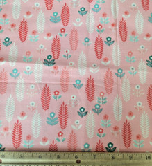 Flowers & Rounded Fern Leaves Stems Cotton Fabric Quilter’s Showcase
