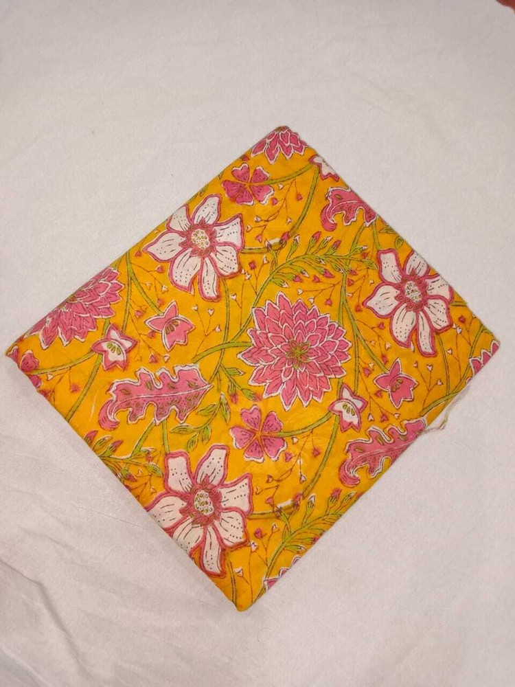 Indian 5 Yard Cotton Handcrafted Hand Block Floral Print Multi Fabric