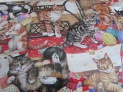 Cotton Quilting Sew Fabric ROBERT KAUFMAN SEWING BUDDIES CAT KITTENS SINGER BTY
