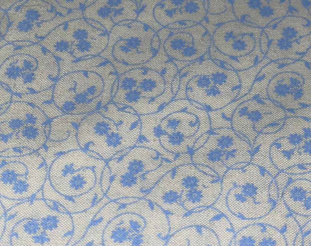 1/2 Yd Small Daisies w/Vines Swirls Vintage Cotton Fabric BTHY Blue & Cream