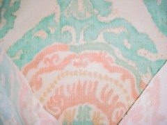 Brunschwig & Fils Kaitag Warp Ikat Print Aqua Copper Linen Upholstery Fabric