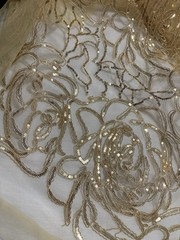 Sequins 3D Flower Embroidered Gold Tulle Fabric 3 YD + Piece Formal Bridal DIY