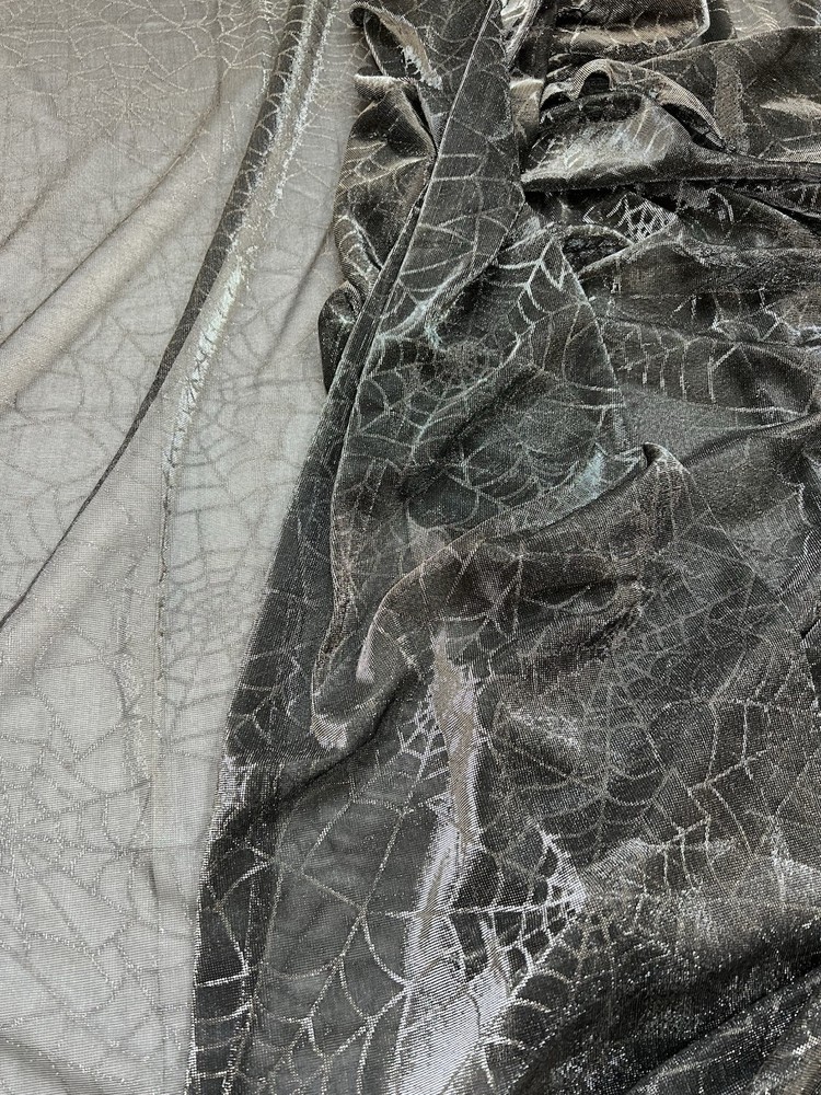 Spiderweb Fabric 3 Yards Black & Silver Metallic Knit Halloween Costume Cape
