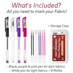Lange & König 4x Heat Erasable Fabric Marking Pens for Sewing – 4 Pens + 8