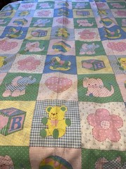 VTG Spring Mill Quilt Sewing Fabric Gingham Hearts Animals Baby HTF 1.5yds