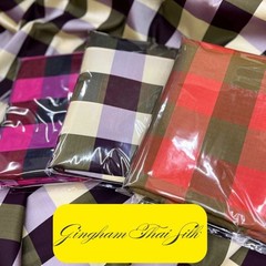 Thai Silk Fabric Gingham Plaid Black White Dressmaking Dresses Blouses Scarves