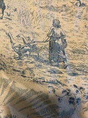 Woven In Time Toile Bark Cloth Fabric Teal Blue County Side 45’x116’ 3+ Yards