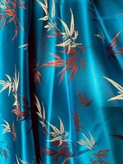 Alondra DARK TURQUOISE Leaves Brocade Chinese Satin Fabric by the Yard – 10095