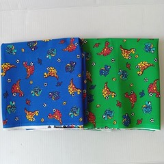 Lot of 2 Vintage Rothtech Blue/Green Dinosaur Sports Cotton Home Dec Fabric 58″