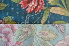 VINTAGE STANLEY KING Teal Blue Floral/ 100% Cotton/ Chrysanthemum Cottage Granny