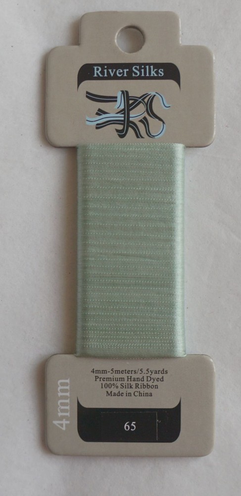 ~ River Silks SILK RIBBON 4mm. COLOR 65 GREEN Hand Dyed 5.5 Y Wont run, fray ~