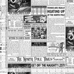 Christmas Fabric | North Pole Newspaper Black White | Timeless Treasures YARD