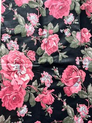 1 yard Marcus Brothers Textiles Fabric Black w Floral Pink Mauve Roses x44″ wide