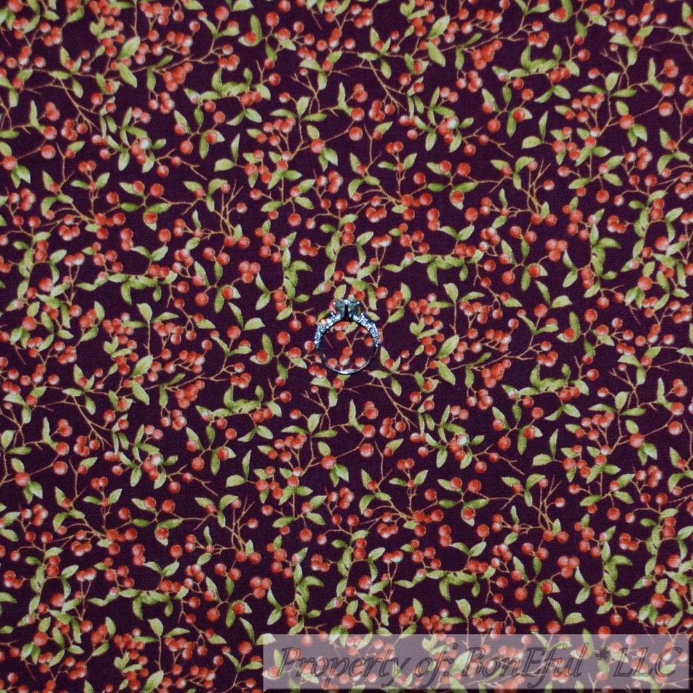 BonEful FABRIC FQ Cotton Quilt VTG Burgundy Maroon Red Small Berry Cherry Calico