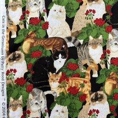 3yds “Cats in the Geraniums” – Fabric Traditions by Patty Reed Designs Rare OOP