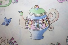 OOP Timeless Treasures TEAPOTS Flowers Birds #5530 on Cream, Rare OOP 2.33 yds