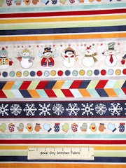 Christmas Snowman Border Stripe Cotton Fabric Flaky Snow Pals Collection YARD