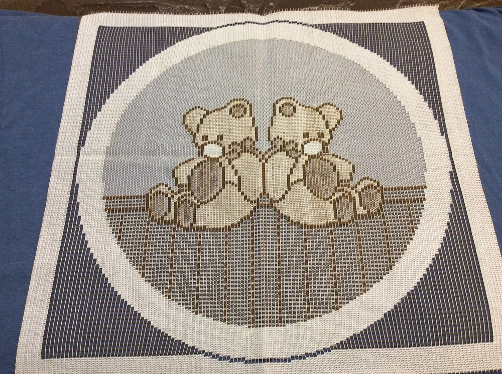 Pillow Panel, Two-tone Lace – Nursery, Teddy Bear Twins, Quilt Centerpiece
