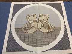 Pillow Panel, Two-tone Lace – Nursery, Teddy Bear Twins, Quilt Centerpiece