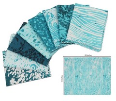 8 PCS Medium Blue Fat Quarter Bundle Batik Print 18×22 Inch Cotton Fabric