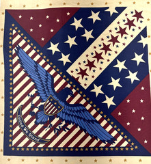 Patriotic United We Stand Red Tan Eagle Stars Stripes Fabric Panel 42″x23″ #69