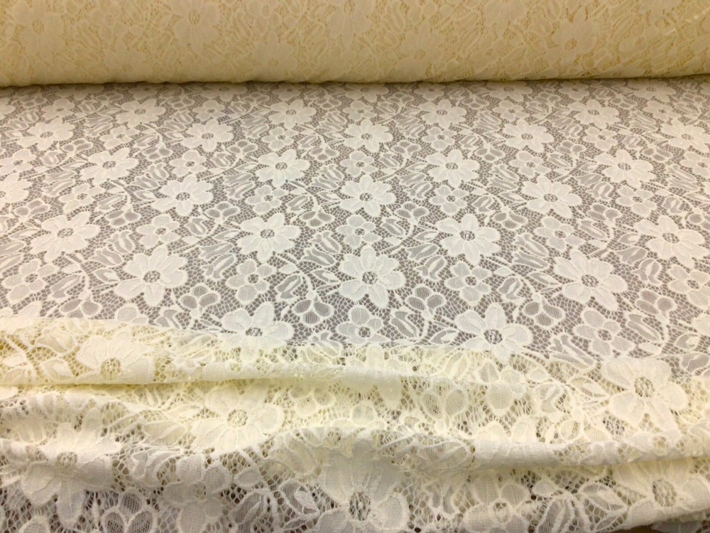 Embroidered Stretch Lace Apparel Fabric Sheer Floral Dark Ivory SS211