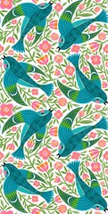 FREE SPIRIT – What the Birds said by Cori Dantini – Blue Birdy – White ,1/4 yard