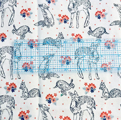 Baby Forest Friends Sketch & Florals & Pink Dots Toss Flannel Remnant 40″x7″