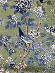 G P & J Baker Hydrangea Bird Emerald/Blue Fabric 1 5/8 Yards