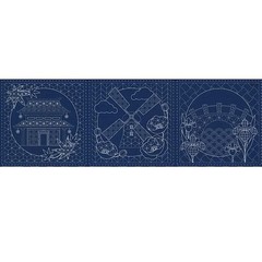 Patchwork Sewing Fabric Sashiko Little Scenes Navy Printed Panel 50x137cm