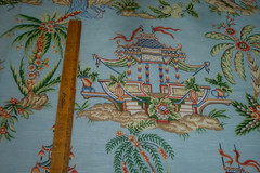 One Yd+Remnants Thibaut Fabric Tea House Chinoiserie Pagoda 3 pc Blue for Pillow