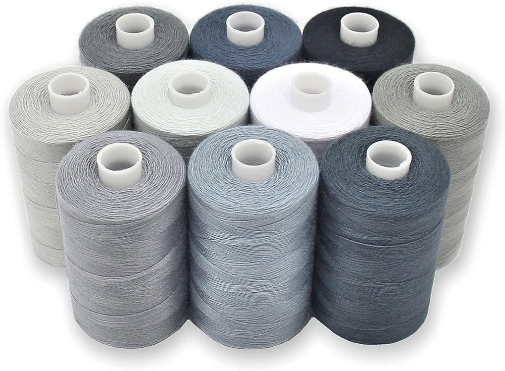 BlesSew Gray Sewing Threads – 10 Large Spools of Polyester Thread for Balance