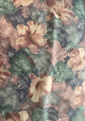 VTG 80s Stanley King Hibiscus Floral Fabric Screen Print Blue Pink Green 57 X 84