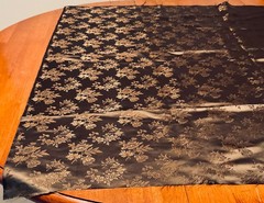 Faux New Silk BrocadeJacquard Fabric Black/Gold Floral Remnant Lustrous Shiny