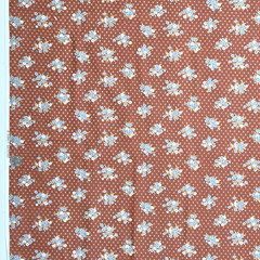 VTG Nosegays On Birdseye Blue White On Rust Debut Designs Cotton Fabric 2.7 YDS