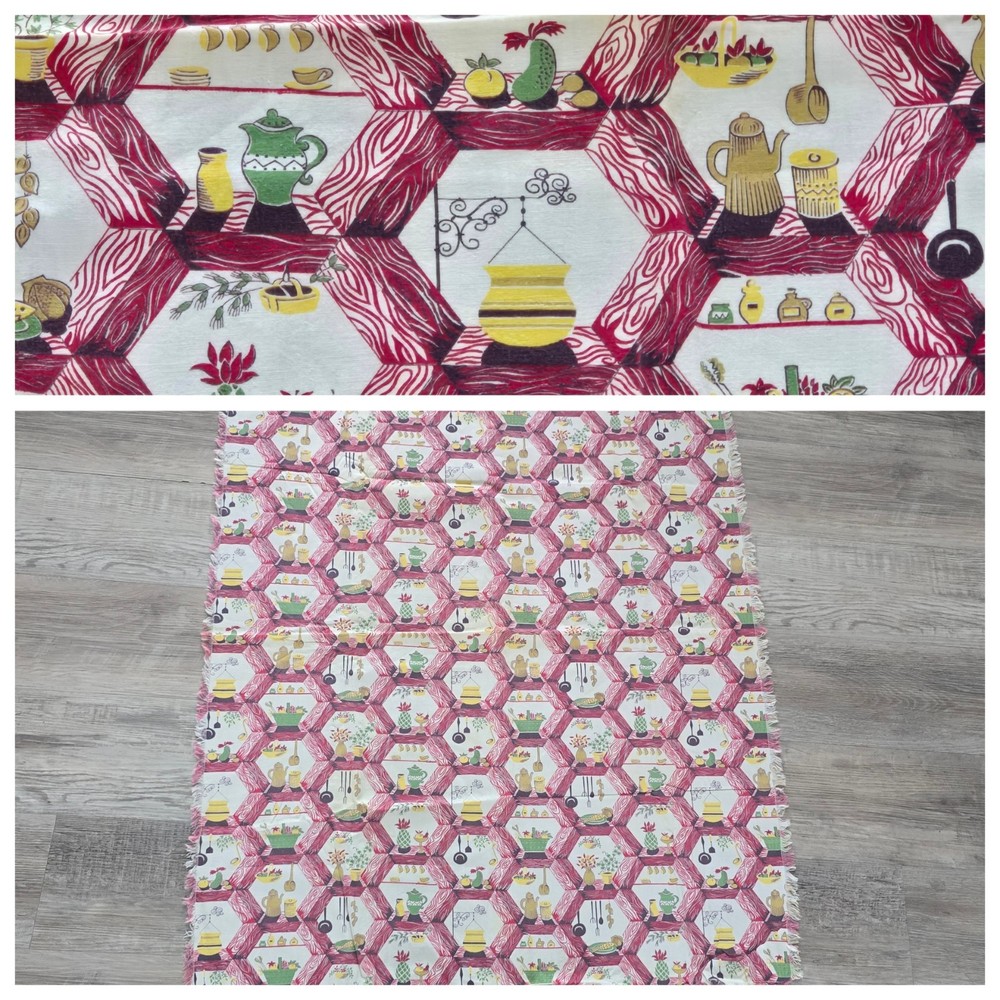 1960s Vtg Table Cloth Fabric Remnant 34″ X 42″ Vtg Kitchen Farmhouse 100% Cotton