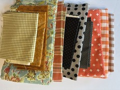 Fabric Scrap Assortment Plaids, Checks, Boyish, Cowboy, Dots, Orange Black Blue