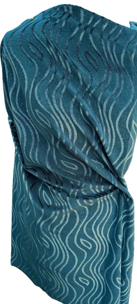 Dark Teal/Green/Silver Poly/Lycra Wavy Shimmer Stretch Velvet Knit 58″ Wide