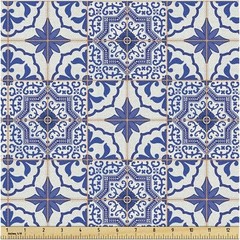 Vibrant Blue and Orange Moroccan Mosaic Fabric 2 Yards